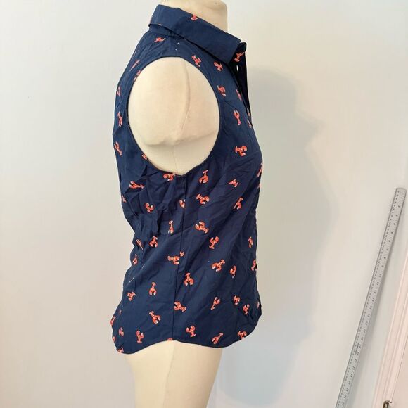 NWT J. Crew Navy Lobster Print Sleeveless Poplin Shirt in Signature Fit Size XS - Picture 5 of 8